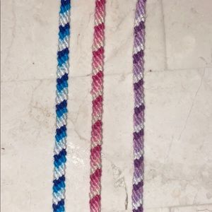 Yarn, ombré patterned bracelets.